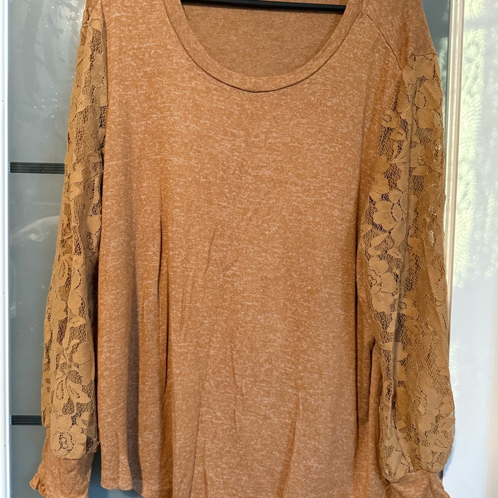 Zac & Rachel Mustard Lace Sleeve Sweatshirt Top